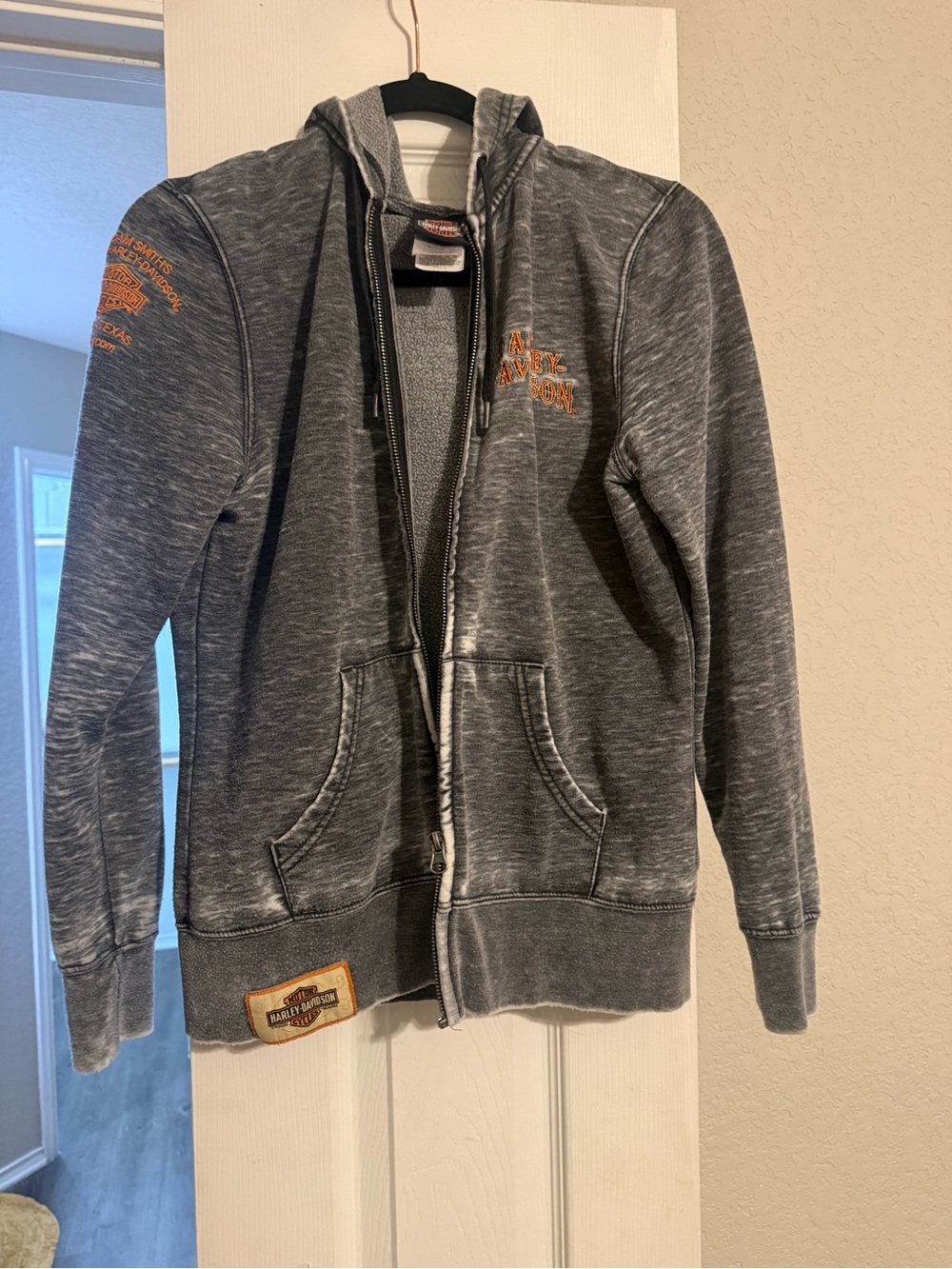 Harley-Davidson Kids Heather Gray Zip Hoodie with Orange Logo
